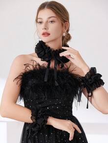 一套雪纺仿领可拆卸荷叶边复古领子，适用于圣诞装饰连衣裙 - 彩色 - 查看 13