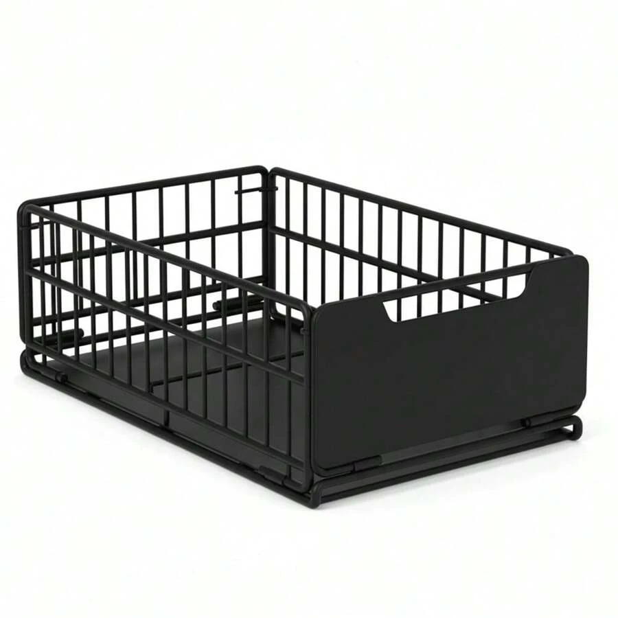 Carbon Steel Foldable Pull Out Cabinet Storage Basket, Kitchen Spice Drawer Organizer Under Sink, Multi-Layer Slide Out Shelf for Pantry Bathroom Closet - Schwarz - Übersicht 1