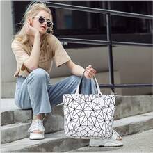 Valentine'S Day Bolsos Para Mujer Gift Geometric Lattice Top-Handle Handbag For Women Matte Tote Purse Handbags Geometry Shoulder Bag - 006whi - 查看 6