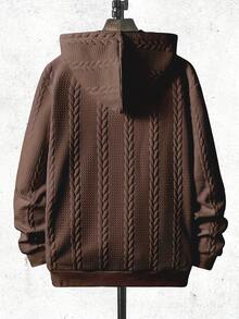 Men's Hooded Long Sleeved Fashionable Jacquard Knitted Autumn And Winter Casual Zipper Top Cardigan - Cà phê nâu - Xem 2