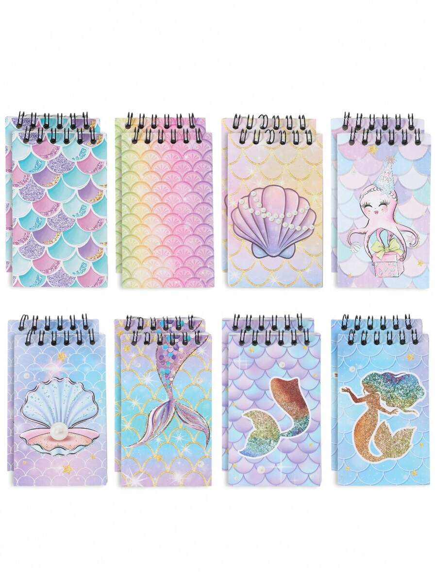 8/16 件迷你美人鱼宝贝淋浴线圈书、奇幻美人鱼图案性别揭示派对礼物、1 岁生日派对填充礼物、派对游戏奖励小奖品、礼物填充装饰小尺寸线圈书、可撕笔记本、便携式口袋迷你笔记本适合日常使用、学生礼物、返校奖品、派对小礼物、迎婴派对礼物、宝贝淋浴装饰、性别揭示装饰 - 美人魚 - 查看 1