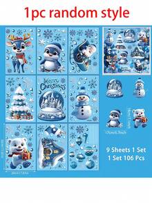 106pcs/9sheets Christmas Window Stickers - Cute And Funny Double-Sided Static Glass Door And Window Stickers, Blue Snow And Ice Winter Pattern, Reusable, Christmas Window Stickers, Winter Frozen New Year Party Supplies Wonderland Decorations,Christmas Decorations Home,Christmas>Decoration - Multicolor - View 10