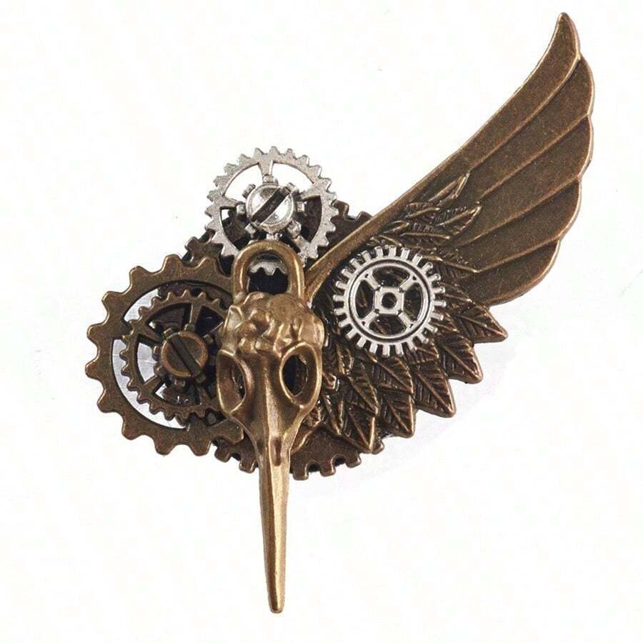 Halloween Steampunk Wings Bird Bone Gear Brooch Gothic Special Pin Accessory Performance Decoration - Bronze - View 1