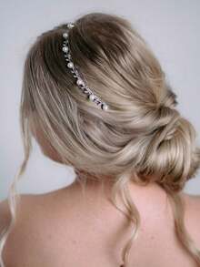 1pc Faux Pearl & Rhinestone Decor Double Row Hairband Elegant Tiaras,Hairband,Hair Hoop Headbands Hair Accessories Head Accessories - Silver - View 5