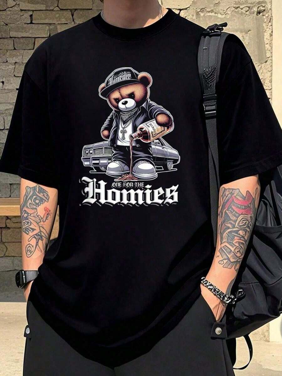 ONE HOMIES Teddy Bear Art Shirt-Shirt        Men's-Shirt Graphic Tees  Crop Tops  Outfits   Tops-Shirt - màu đen - Xem 1