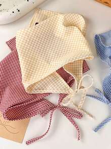 1 pezzo Bandana/fascia per capelli da donna in stile francese di campagna a quadri, con protezione solare, per look boho estivi. Accessorio per capelli per vacanze e outfit invernali.