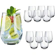 Juego de 12 vasos de vidrio transparente de Dubái, elegante para restaurante, fiesta, té helado, cerveza, jugo, cóctel, limonada (350ml 12) - 350 ml 12 - Ver 8