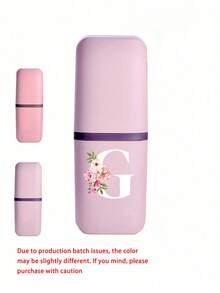 Pink Portable Travel Toothbrush Cup, Crabapple Flower A-Z Pattern, Rinse Cup, Bathroom Storage, Rinse Cup, Travel Toothbrush Case, Makeup Brush Storage Box, Multi-Function Toothbrush Cup, Non-Alcoholic, Plastic Material, Compact Design, Ideal For Oral Care Anytime Anywhere. Outdoor Business Travel Supplies Box, Suitable For Travel, Camping, Business Trips And School, Essential For Outdoor Travel - Multicolor - View 27