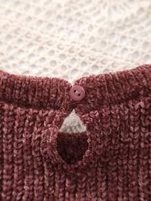 Baby Girl Round Neck Long Sleeve Casual Ribbed Solid Color Knit Sweater