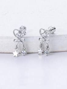 1pc Love Tassel Titanium Steel Ear Studs, Sparkling Diamond Spiral Ear Studs, Anti Allergy, Sweet And Cool, Niche Design Earrings,Ladies' Daily Party Accessories, Fashionable Jewelry, Best Friend Gifts - Silver - View 8