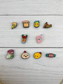 10pcs/Set Food Series Hamburger & Beverage Pattern Sandals & Bracelet DIY Accessories, Suitable For Dessert Lovers Birthday & Holiday Gifts