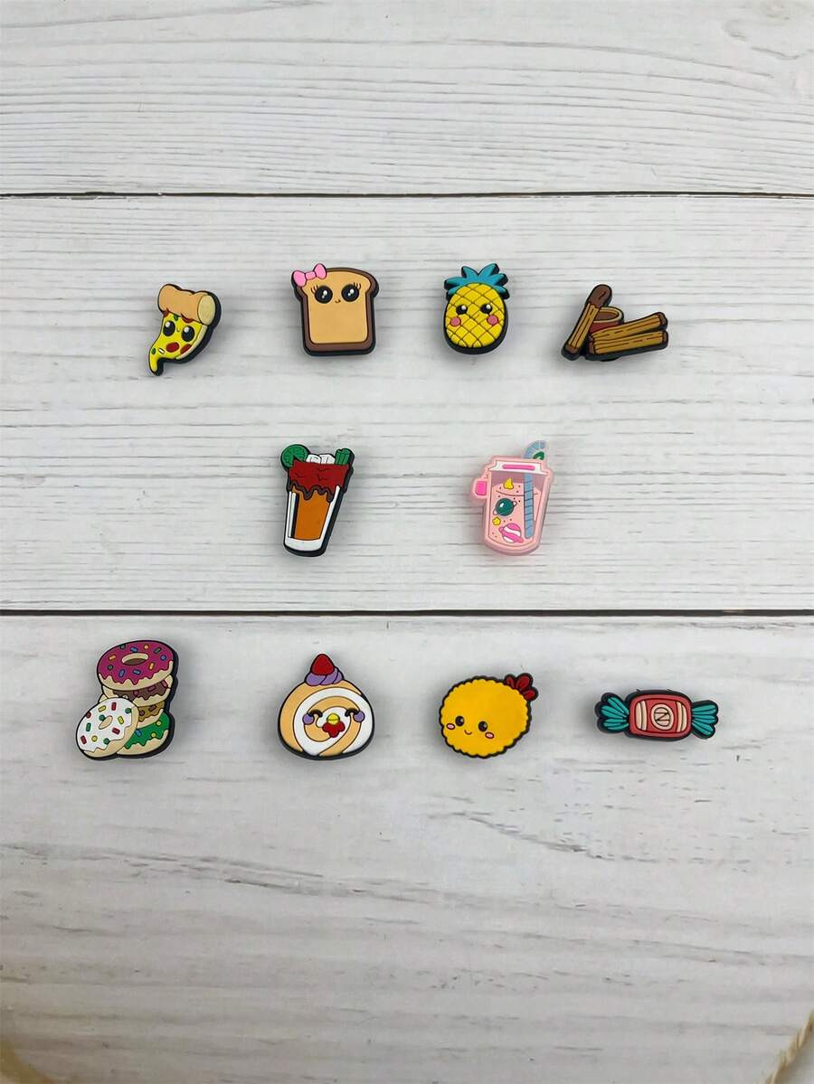 10pcs/Set Food Series Hamburger & Beverage Pattern Sandals & Bracelet DIY Accessories, Suitable For Dessert Lovers Birthday & Holiday Gifts
