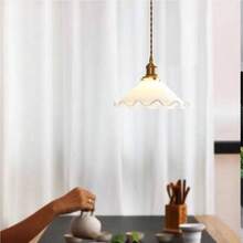Nordic Milk Glass Flower Pendant Large Modern Indoor Ceiling Hanging Lamp Vintage Farmhouse Decorational Chandelier E2627 Base Kitchen Island Dining Room Table Bedroom Entryway Porch Hall - Un color - Ver 4