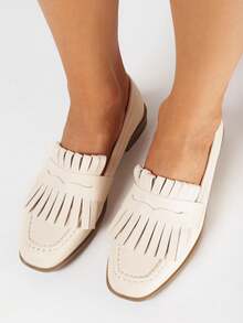 Mocassini con frange morbide, casual per donna in primavera/autunno - Beige - Visualizzare 2