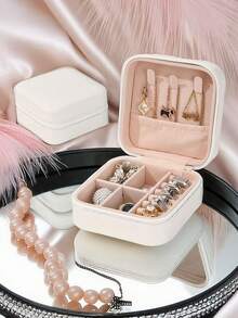 1 pièce Boîte à bijoux de voyage portable, boîte de rangement pour bijoux en PU imperméable, petits bijoux, cabinet d'affichage de bijoux détachable, convient pour les colliers, bagues, boucles d'oreilles, montres, pendentifs, indispensable de voyage, indispensable pour le dortoir universitaire, cadeau pour femmes, cadeau d'Halloween/Noël