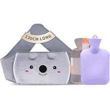 Hot Water Bag, Hot Water Bottle wtih Cover, 1L Rubber Warm Hot Water Bottles Pouch with 130cm Long Soft Waist Cover for Neck, Shoulder, Back, Hand, Legs and Period Pain Relief - Morado - Ver 1