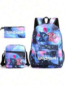 3D打印星空动画儿童铅笔袋背包单肩包三件套，适合开学季；大容量化妆品收纳包，可装口红、化妆刷、护肤品、手机、零钱、小物件等，居家、送礼、度假、节日（万圣节、圣诞节等）多功能用途 - 彩色 - 查看 7