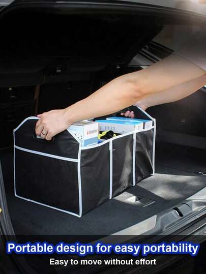 Car Trunk Storage Box Extra Large Foldable Storage Box With 3 Compartments Home Car Seat Organizer Tools Car Truck Trunk, Multifunctional Storage Box For SUV/Truck/Van, Car Organizer Bags, Car Accessories, Make Your Car More Tidy