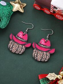 1 Pair Vintage Pumpkin & Leopard Print Wooden Double-Sided Pendant Earrings, Suitable For Autumn, Thanksgiving, Breast Cancer Awareness, Harvest Festival, Thanksgiving Party, Gift
