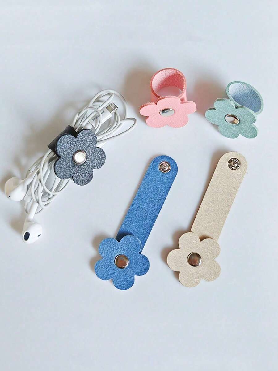 10pcs Fashion Leather Data Cable, Headphone Cable And Other Travel Storage, A Variety Of Colors To Choose From, Portable And Wear-Resistant Design, Suitable For Storing Mobile Phone Accessories Cables, Cable Ties And Home Storage