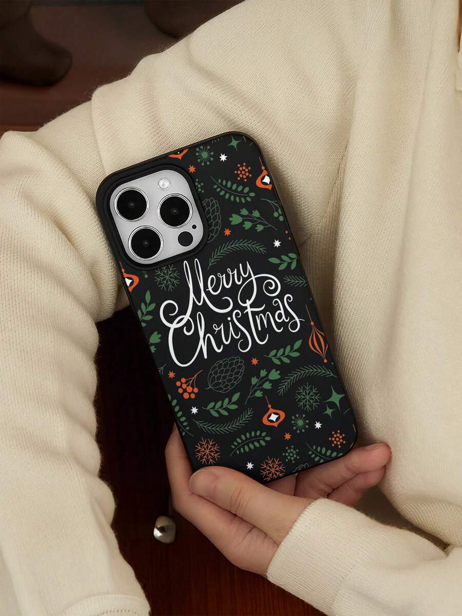 1pc Fashionable Creative Autumn Leaf, Pine Cone & Letter Pattern Matte Black TPU Shockproof Protective Phone Case, Suitable As Holiday Gift Compatible With IPhone XS/XS Max/XR/11/12/13/14/14 Plus/15/15 Plus/16/16 Plus/17/17 Pro