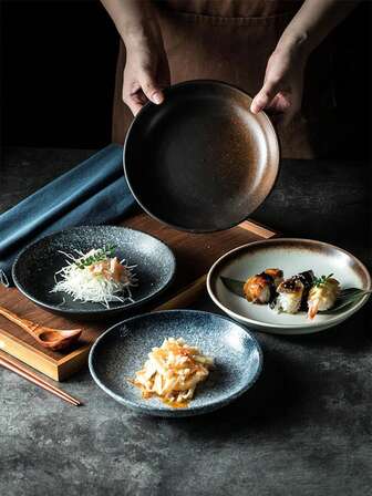 2/4pcs Creative Splatter Ceramic Dinner Plates, 8 Inch, Japanese Style Salad Plate, Breakfast Plate, Round Ceramic Dinner Plate, Minimalist Tableware Set, Dessert Plate, Kitchen & Dining Plate, Bread Plate, Suitable For Home Kitchen, Pasta, Fruit Dessert, Steak, Dining, Kitchen Supplies, Tableware Accessories, Oven & Microwave