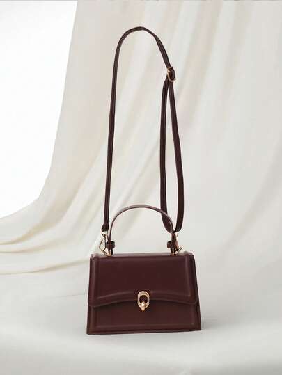 Clariva Bolso de mano de moda de unicolor elegante, cartera con solapa retro para mujeres, bolso bandolera de PU con asa superior, bolso inspirado en el estilo retro como regalo de Navidad para mujeres