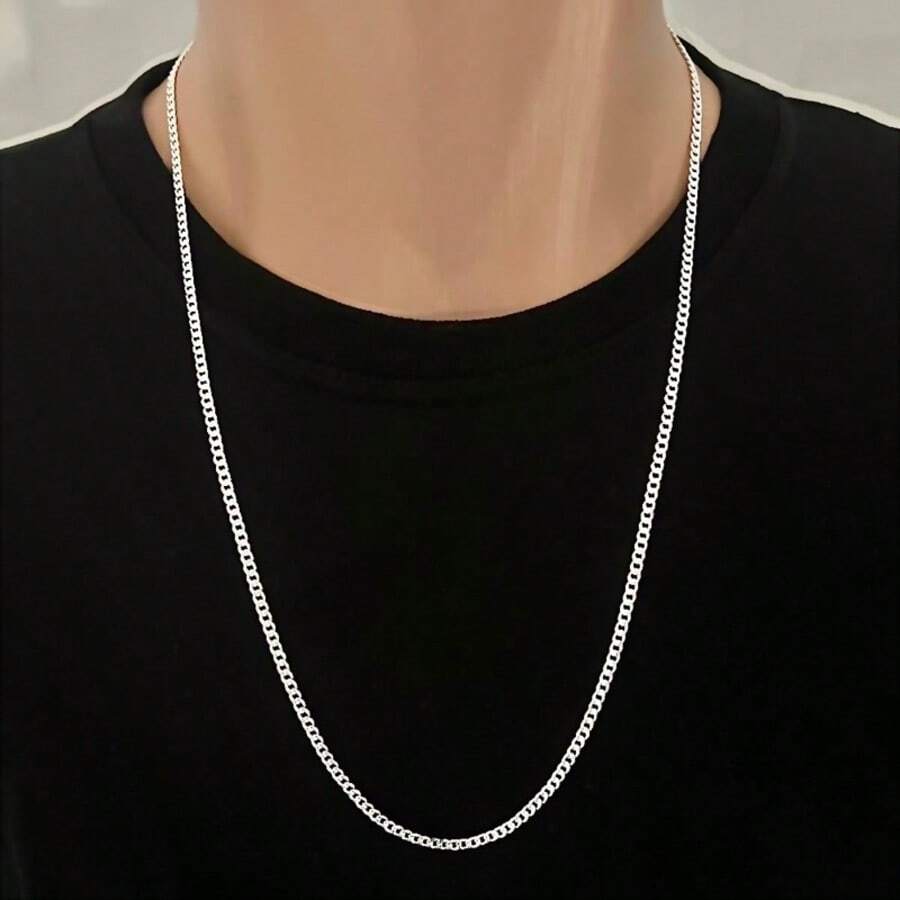 Men's Thin Silver Grumet Chain 2.5mm Double Link 925 Silver Plated - Silver - View 1