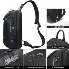 Sling Bag, Waterproof Men's Chest Bag Shoulder bags Crossbody Sling Backpack Menu2026 - Negro con candado - Ver 4