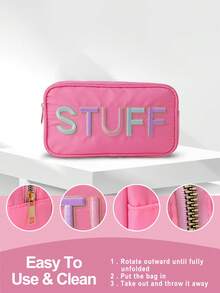 1pc Personalized Birthday Gift, Cute College Style Cosmetic Bag For Mom, Girlfriend, Nylon Material Zipper Pouch, Makeup Bag, Toiletry Bag, Ladies Girls Makeup Bag, Travel Essential, Large Capacity, Big Makeup Bag - Multicolor - View 3