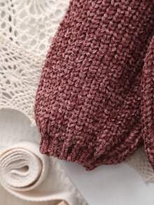 Baby Girl Round Neck Long Sleeve Casual Ribbed Solid Color Knit Sweater