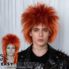 Punk Style Medium-Long Straight Wig | Synthetic Fiber | 5 Color Choices (Black/Ginger Orange/Beige White/Black Mixed With Silver/Black Ombre Blonde) | Natural Looking | Breathable Adjustable Cap | Daily & Halloween Party Christmas Nightclub Cosplay Rocker Disco Use | Ideal Choice For Gifts | Birthday Performance, Festival Hairpiece-Playing, Stage Props, Decors, Etc - Multicolor - View 8