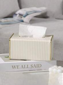 多功能桌面纸巾盒 PU 皮革条纹纸巾分配器 北欧奢华酒店风格金边纸巾盒 桌面纸巾收纳盒纸巾架 桌面面巾纸分配器可容纳一盒纸巾 非常适合客厅、餐厅和厨房的紧凑型桌面装饰 装饰配件 家居装饰和组织 家居装饰 家居饰品 公寓必备