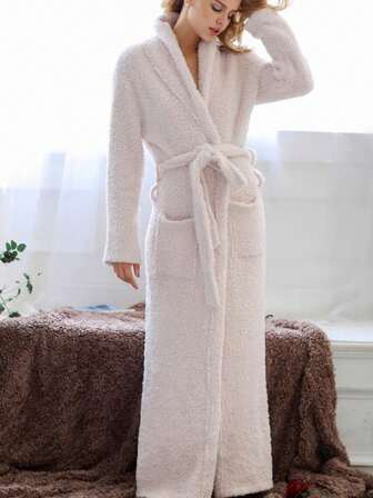 QING ROU 1 st bekväm höst/vinter flanellbadrock med lång ärm och volangkant för kvinnor, tjocka och mjuka lager på lager sovkläder, eleganta loungekläder