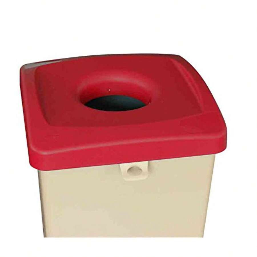 87 Litre Commercial Home Square Recycling Bin With Bag Pull Beige Base - Red Bottle - View 1