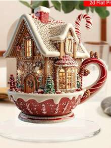 Klassische 2D flache Lebkuchenhaus Statue aus Acryl - Tischdekor Weihnachtsschild und Plakette, vielseitige Boho-Stil Tischdekoration, ideales Weihnachtsgeschenk, Text auf Englisch, ohne Strom