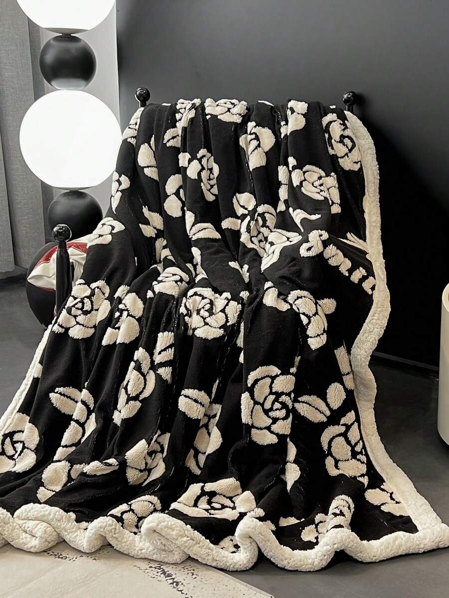 1pc Lambs Wool Blended Blanket, Warm & Breathable, Skin-Friendly, Double-Layer Insulation, Cozy & Comfortable