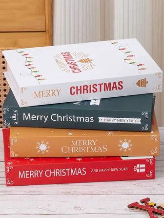 4 st God Jul! Dekorativa boklåda, Vikbara dekorativa böcker, Presentaskar, Lämpliga för festivaldekoration, Atmosfärsdekoration, Heminredning, Rumsdekoration, Juldekoration, Den bästa julklappen - Levereras med instruktioner