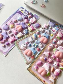 3D Cute Butt Squeeze Soft Stickers, Animal Designs Like Rabbit & Bear, Craft Decor For Kids, Phone Case Stickers - Multicolor - View 7