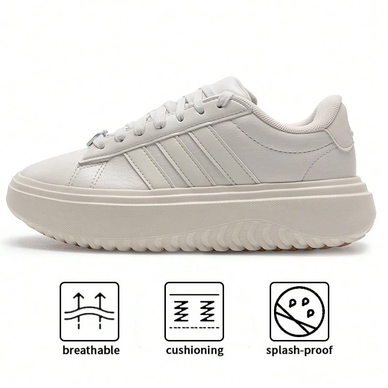 Adidas GRAND COURT PLATFORM 休闲鞋，厚底女式运动鞋，日常运动 JH8667 - 礬土棕/棕金屬 - 查看 1