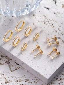 20 件女士小金环耳钉，18K 镀金微型不锈钢耳环套装，适合多种耳洞 - 20件套裝 - 查看 8