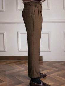 Mens Pants Tweed Herringbone Vintage Dress Pant Trousers Regular Fit Suit Pants For Men - 棕色 - 查看 4