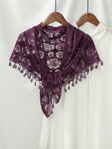 1 chiếc khăn choàng cổ tam giác thêu ren màu trơn cho nữ, khăn choàng đầu hoa hồng rỗng, khăn choàng voan tua rua đa năng, phong cách Bohemian phù hợp để mặc hàng ngày trong mọi mùa - khăn tam giác - Xem 42