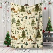 1pc Christmas Flannel Blanket, Cozy Soft Plush Throw With Gingerbread Man, Candy Cane, Snowflake & Christmas Tree Patterns, Festive Holiday Decor Blanket For Couch Bed, Warm Xmas Gift Blanket