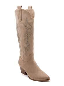 Bouteilles et western pour femme douce, motif strass orné inflammable et tige, avec bout point et talon moyen en bloc pour unstyled et la fois moderne et confortable. - Kaki - Voir 2