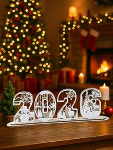 1 peça de ornamento decorativo de placa de madeira para o Ano Novo de 2026, suprimentos de decoração para festas de fim de ano em família, lembrancinhas de festa de Feliz Natal de 2025, decoração de Natal de 2025, decoração de Ano Novo para sala de estar, cozinha, mesa de jantar e banheiro, decoração de atmosfera para o dia de Ano Novo de 2026, decoração de mesa, decoração de casa, decoração de inverno, decoração de primavera - Sinal de 2026 - Ver 7