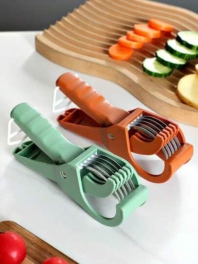 1pc/2pcs Stainless Steel Kitchen Vegetable & Fruit Slicer, Cucumber Salad Banana Cutter Knife, Onion Chopper Cutter, Kitchen Tool, Available In 2 Colors