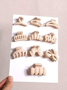 Set de 10 pinzas de pelo de unicolor minimalistas, medianas y pequeñas, para mujeres, adecuadas para peinados semi-recogidos y cabello a la altura de los hombros, sin empaque de tarjeta, elegantes pinzas de invierno para el cabello, accesorios de moda