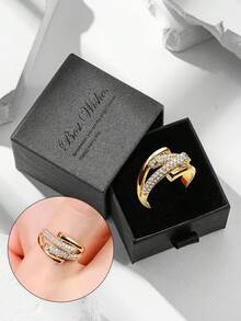 Glitter Micro-Paved Crisscross Design Gold Ring In Gift Box, Multiple Sizes Available, Suitable For Women, Wedding, Party, Or Valentine's Day Gift Christmas Gift,Mom,Mother,Mother's Day,Gift