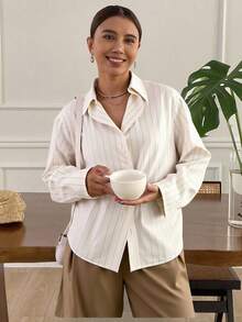 Livesso Women Casual Loose Striped Blouse, Spring & Autumn,Long Sleeve Tops,Fall Women Clothes - White - View 2